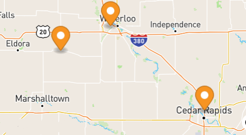 Map - Cedar Rapids, Grundy Center, Waterloo